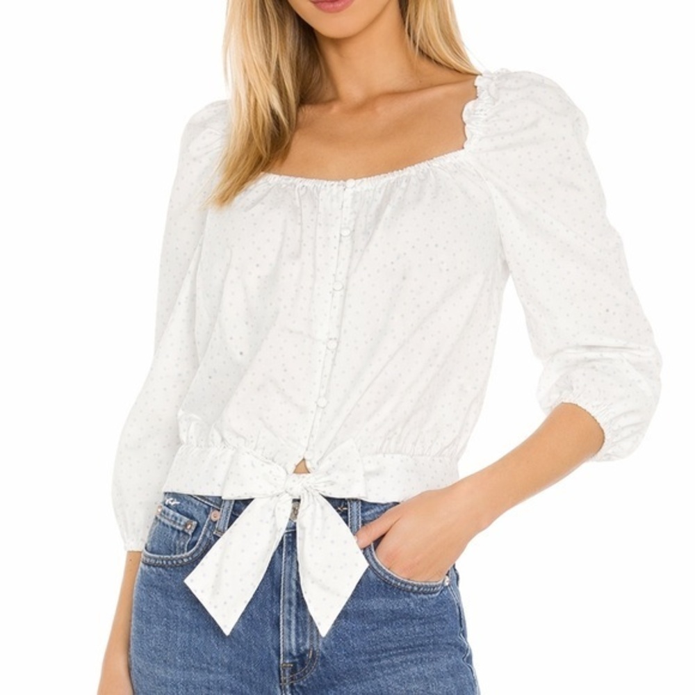 PAIGE White blue dotted tie front top